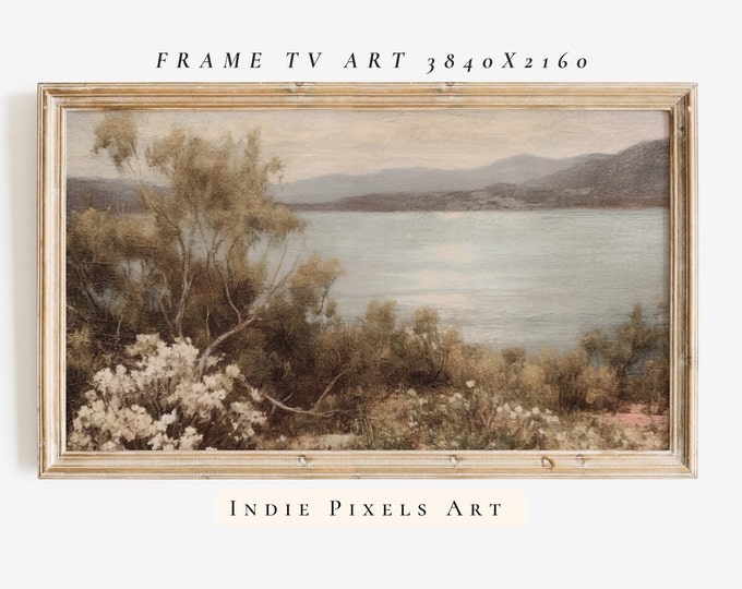 Frame TV Art Vintage Summer Lake Painting Farmhouse Decor Wildflower Coast | Instant Download Digital Download Art for Samsung Frame TV Art