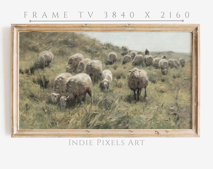 Frame TV Art Sheep Spring Meadow Painting Vintage Farmhouse Decor | Digital Download Vintage Sheep Art for Samsung Frame TV Instant Download