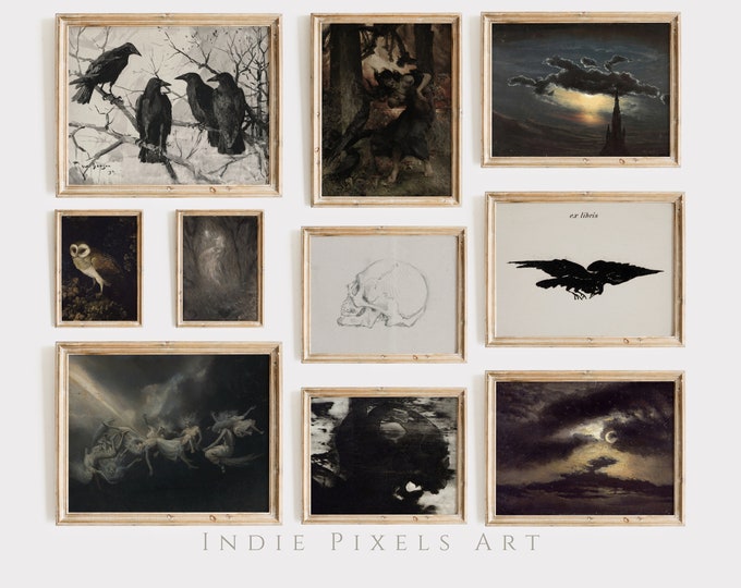 Halloween Gallery Wall Prints SET of 10 Vintage Digital Prints Halloween Printable Wall Decor Eclectic Halloween Decor Gallery Vintage Set