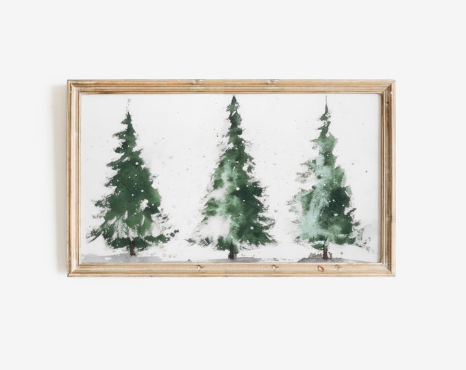 Watercolor Christmas Trees 4k Samsung Frame TV Art | Digital Download Art for Samsung Frame TV Art Instant Download