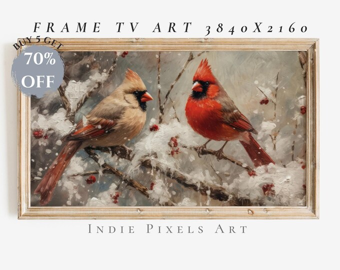 Samsung Frame Art Christmas Cardinals 4k Samsung Frame TV Art | Digital Download Art for Samsung Frame TV Instant Download