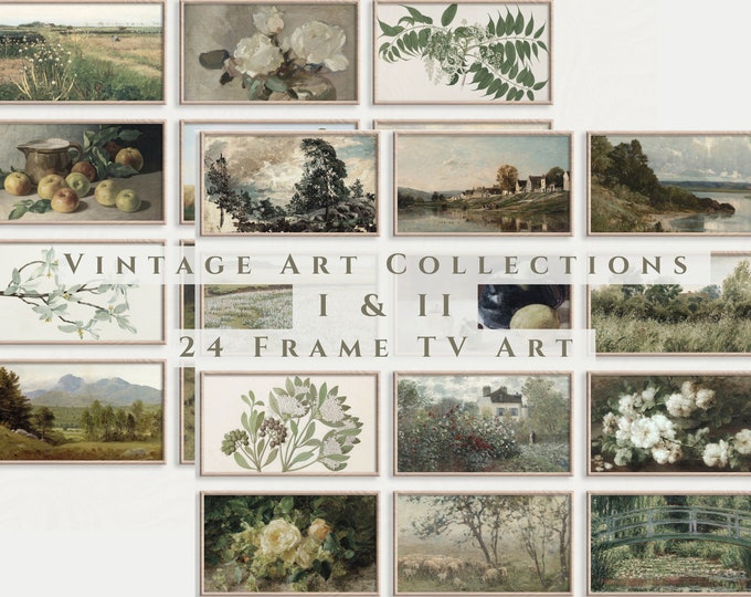 Samsung Frame TV Art Vintage Spring Summer Bundle of 24 |  Vintage Country Landscapes and Botanical Still Life Paintings Digital Download