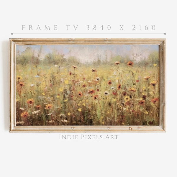 Wildflowers Landscape Art for Samsung Frame TV Warm Spring Farmhouse Decor | Wildflowers Art for Samsung Frame TV Art Instant Download