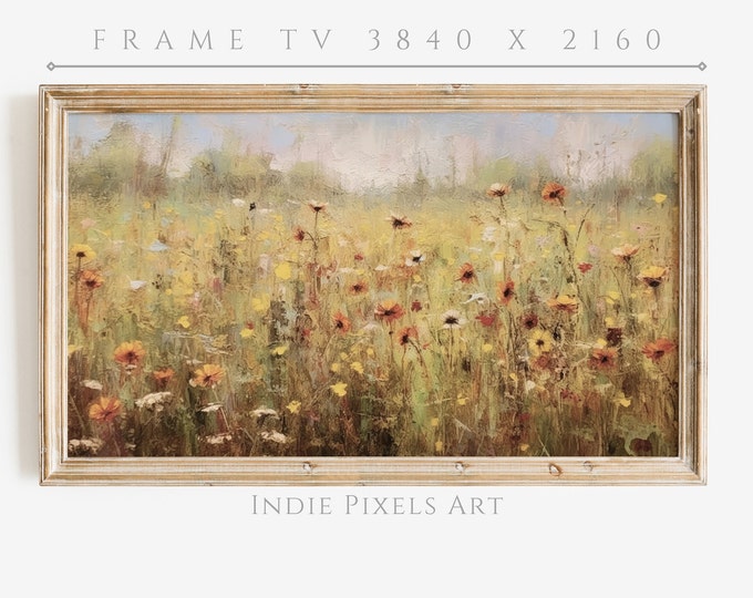 Wildflowers Landscape Art for Samsung Frame TV Warm Spring Farmhouse Decor | Wildflowers Art for Samsung Frame TV Art Instant Download