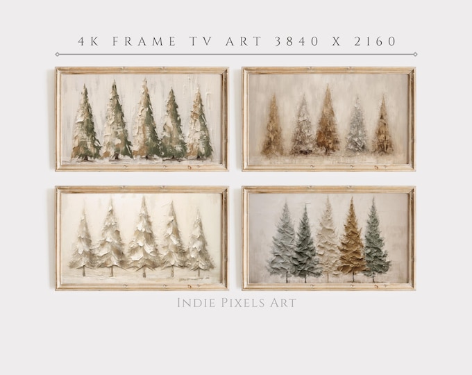 Rustic Christmas Trees Samsung Frame TV Art Christmas Trees Set Farmhouse Decor, Digital Art for Samsung Frame TV Instant Download