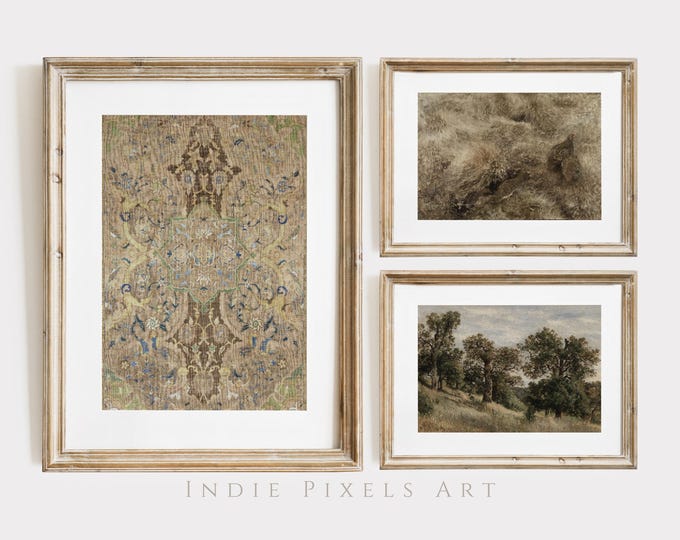 Fall Gallery Wall SET of 3 Vintage Neutral Prints, Fall Wall Decor Rustic Fall Art Vintage Tapestry Autumn Prints Country Farmhouse Decor