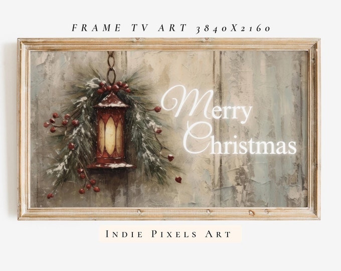 Samsung Frame Art Christmas Sign TV Art Rustic Lantern 4K TV Art Farmhouse Decor | Instant Digital Download Art for Samsung Frame TV Art