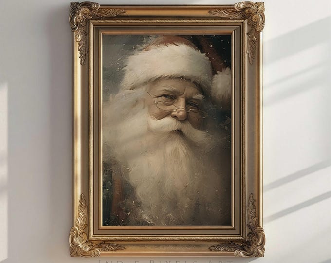 Christmas Wall Art Vintage Santa Portrait Painting Holiday Printable Art, Moody Christmas Decor Vintage Christmas Decor Rustic Holiday Art