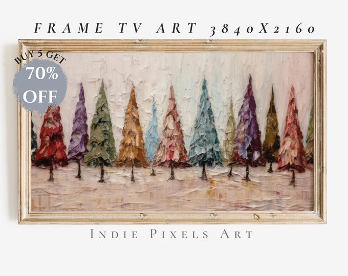 Colorful Christmas Trees 4K Art Vintage Holiday Decor | Digital Download Art for Samsung Frame TV Art Instant Download