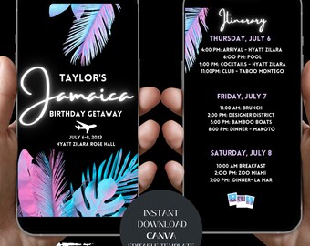 Editable Jamaica Birthday/ Girls Vacation Itinerary Template
