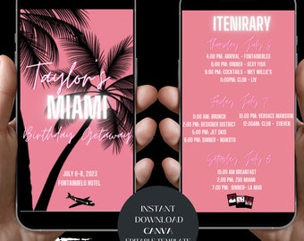 Editable Miami Birthday/ Girls Vacation Itinerary Template