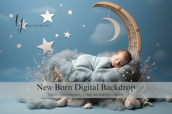 Newborn Digital Cozy Moon Cradle Backdrop, Blue Minimalist Digital  Background, Newborn Composite Photography Studio, Baby Digital Photo Prop 