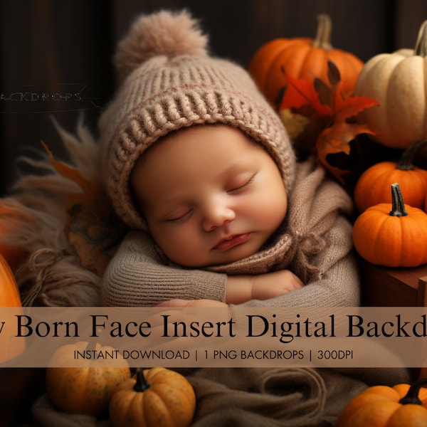 Newborn Fall Face Insert, Cozy Autumn Baby Digital Background, Newborn Composite Photography, Thanksgiving Infant Digital Photo Backdrop