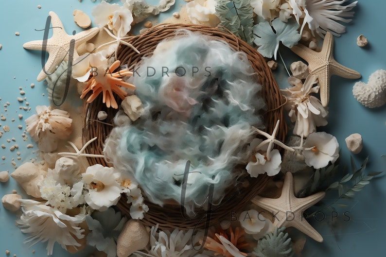 Newborn Digital Cozy Ocean Backdrop, Blue Beach Digital Background ...