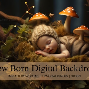 Newborn Digital Fairy Forest Backdrop, Mushroom Forest Digital Background, Newborn Composite Photography Studio, Baby Digital Photo Prop