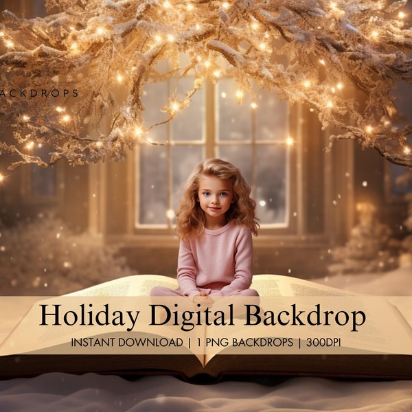 Winter Fairytale Book Digital Backdrop, Christmas Fantasy Digital Background, Holiday Composite Photography, Holiday Overlay Template