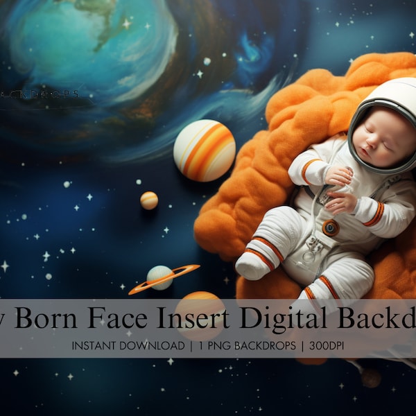 Newborn Astronaut Face Insert Digital Backdrop, Space Digital Background, Baby Composite Photography Studio, Planets Digital Photo Prop