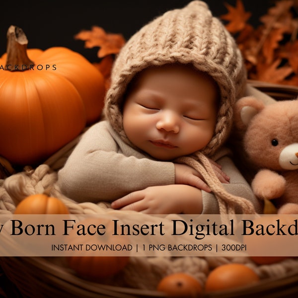 Newborn Fall Face Insert, Cozy Autumn Baby Digital Background, Newborn Composite Photography, Thanksgiving Infant Digital Photo Backdrop