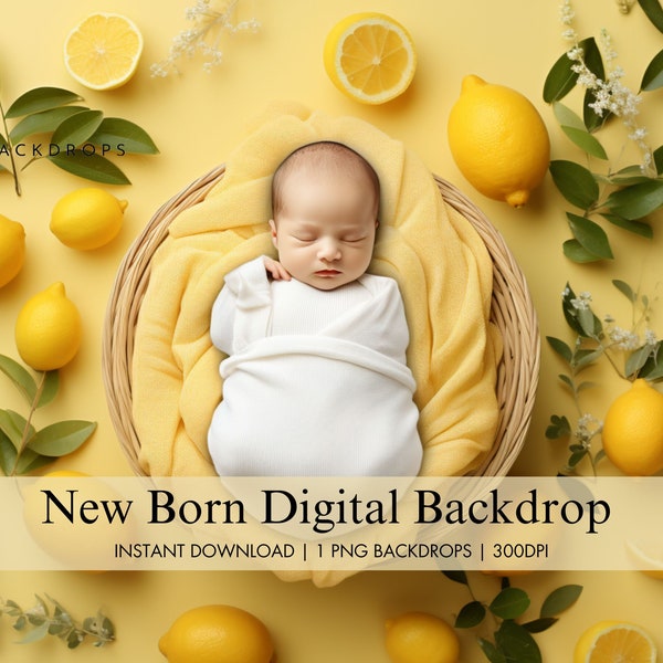 Newborn Digital Lemon Backdrop, Minimalist Citrus Fruit Digital Background, Newborn Composite Photography Studio, Baby Digital Photo Prop