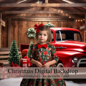 Christmas Vintage Pick Up Truck Digital Backdrop, Family Digital Background, Holiday Barn Composite Photography, Holiday Overlay Template
