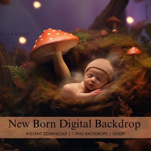 Newborn Digital Fairy Forest Backdrop, Mushroom Forest Digital Background, Newborn Composite Photography Studio, Fantasy Digital Photo Prop