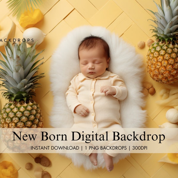 Newborn Digital Pineapple Backdrop, Minimalist Fruit Digital Background, Newborn Composite Photography Studio, Baby Digital Photo Prop