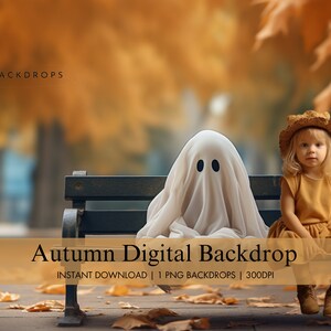 Digitale val Ghost achtergrond, herfst Halloween Kids digitale achtergrond, samengestelde fotografiestudio voor kinderen, griezelige digitale foto prop