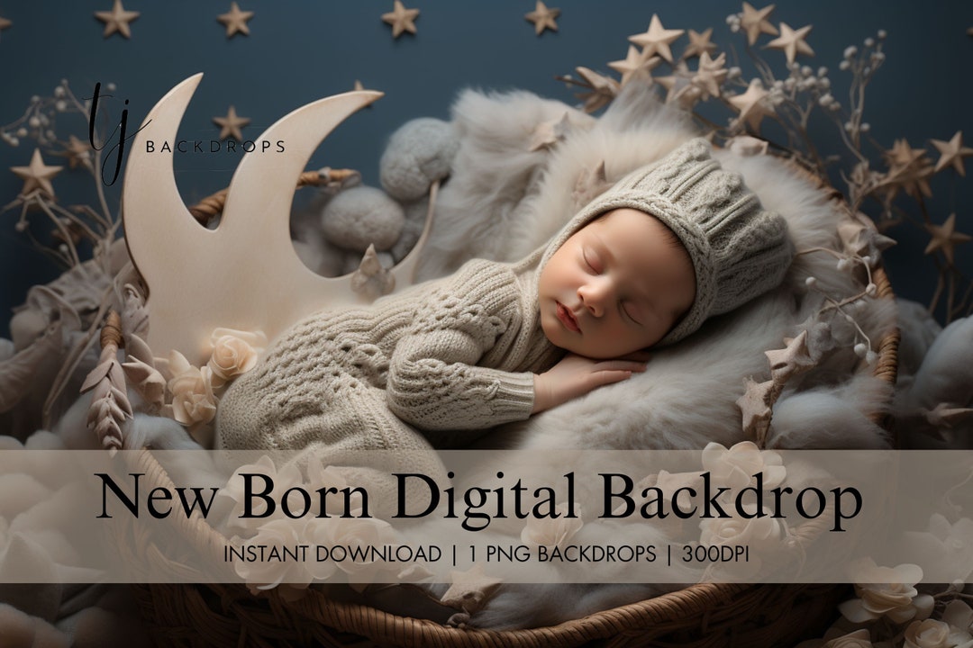 Newborn Digital Blue Backdrop, Stars Baby Crib Digital Background ...