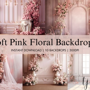 Digital Pink Floral Backdrops, Blush Maternity Backdrop Overlays, Wedding Studio Backgrounds, Portrait Photo Overlays for Photoshop