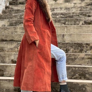 Women's Brown Shearling Penny Lane Coat – Vintage Afghan Suede Trench Coat | Handmade Boho Hippie 80s Style-Long Winter Fur Lined Outerwear