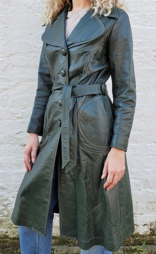 70s Leather Jacket レアカラー 深緑 Men's 70's Jacket Green Classic Collared Blazer Real Cowhide