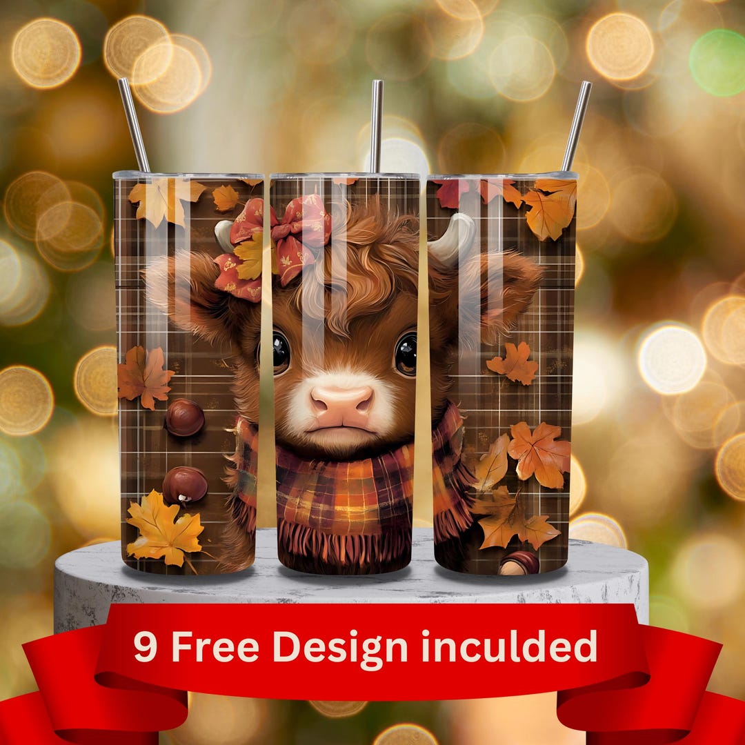 Highland Cow 20oz Skinny Tumbler Wrap Cute Fall Sublimation Design ...