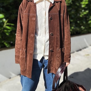 Women’s Vintage Brown Suede Blazer – 90s Western Style Boxy Fit Cowgirl Coat | Minimalist Dark Leather Outerwear | Perfect Gift for Her
