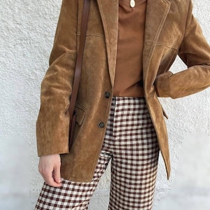 Brown Suede Leather Blazer Coat for Women Vintage Western Design Genuine Suede Leather Coat Formal Blazer Coat for Ladies Perfect Gift