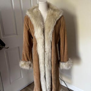 Vintage Brown Suede Shearling Coat – 70s Penny Lane Afghan Jacket | Boho Long Winter Trench | Warm Handmade Hippie Fur Outerwear