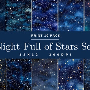 Cielo notturno stellato Confezione da 10 disegni di motivi di superficie Carta digitale, Scrapbooking stellare, Sfondo celeste, Arte della natura meravigliosa