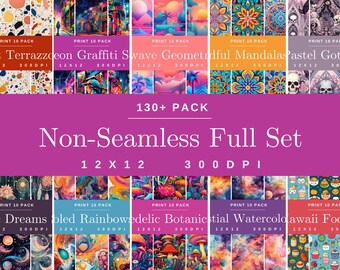 Non-Seamless 130+ Surface Design Patterns, Digital Paper, Floral Scrapbooking, Flower Background Art, Beautiful Nature Set, Full Bundle