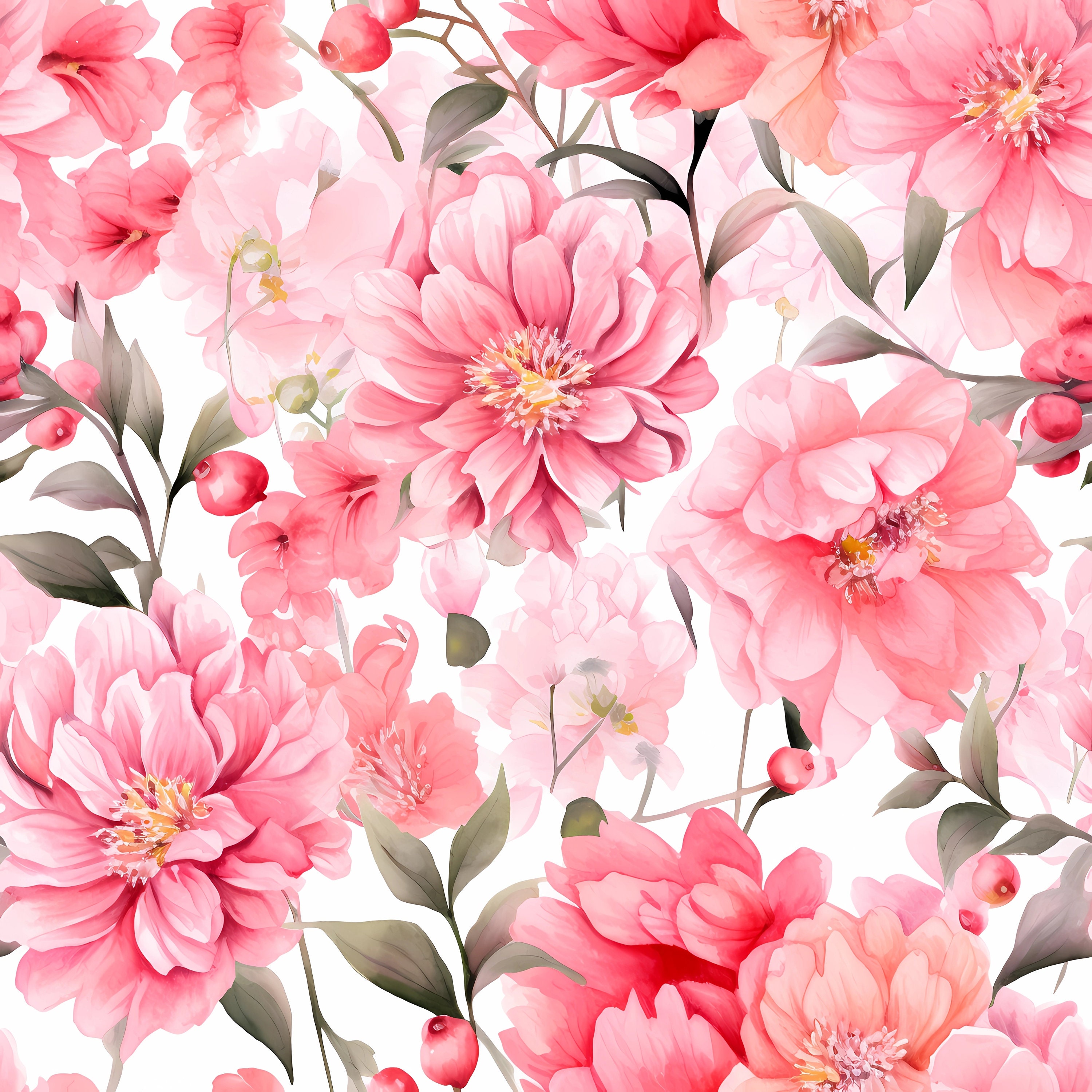 Pastel Pink Watercolor Flowers Pattern, Seamless Floral Art (digital ...