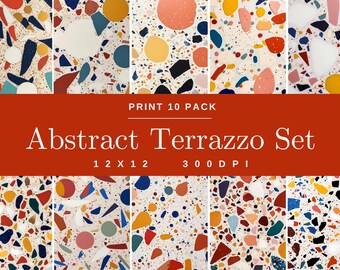 Abstract Terrazzo 10 Pack Patterns, Digital Paper, Mosaic Scrapbooking, Speckled Background, Artwork, Beautiful Design, Decorative Concrete