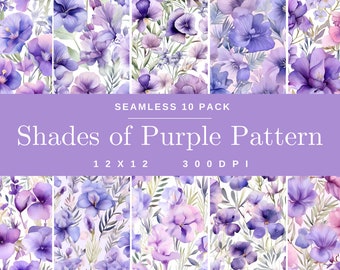 Seamless Pastel Purple Watercolor 10 Pack Patterns, Digital Paper, Floral Scrapbooking, Flower Background, Digital Art, Beautiful Nature