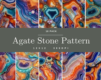 Agate Stone 10 Patterns, digital paper, seamless pattern, agate stone scrapbooking, agate stone background, digital art, 12x12 300 DPI
