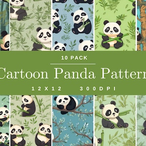 Cartoon Panda Seamless 10 Pack Patrones, Papel Digital, Patrón Sin Costuras, Scrapbooking Floral, Fondo Animal, Arte, Amor Criaturas Lindas