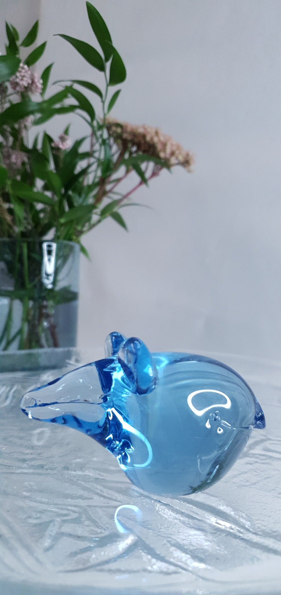 Glass Blue Mouse Figurine, Finnish Design, Small Glass Figurines, Glass