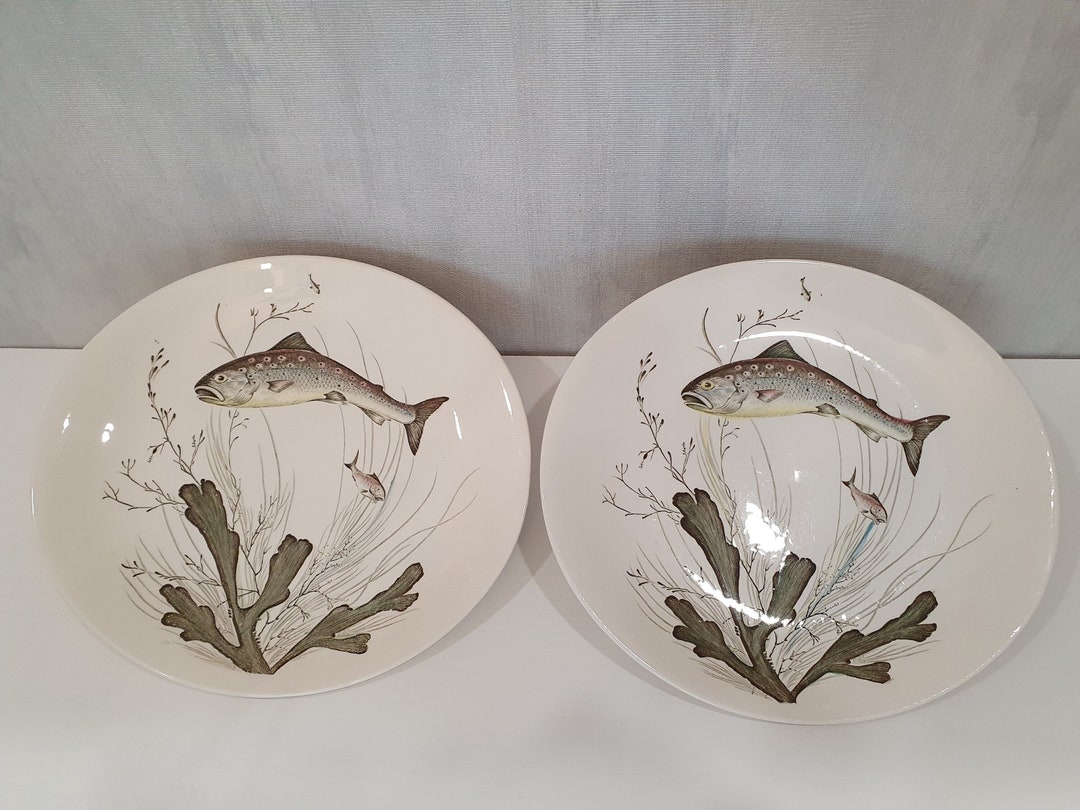 2 X Vintage Johnson Brothers Fish Pattern Plates 5 Oval Etsy
