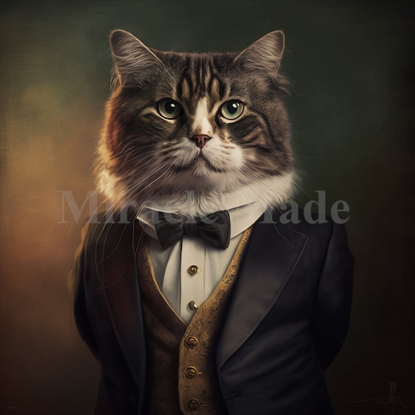 Professional Cat in Dark Suit and Bow Tie