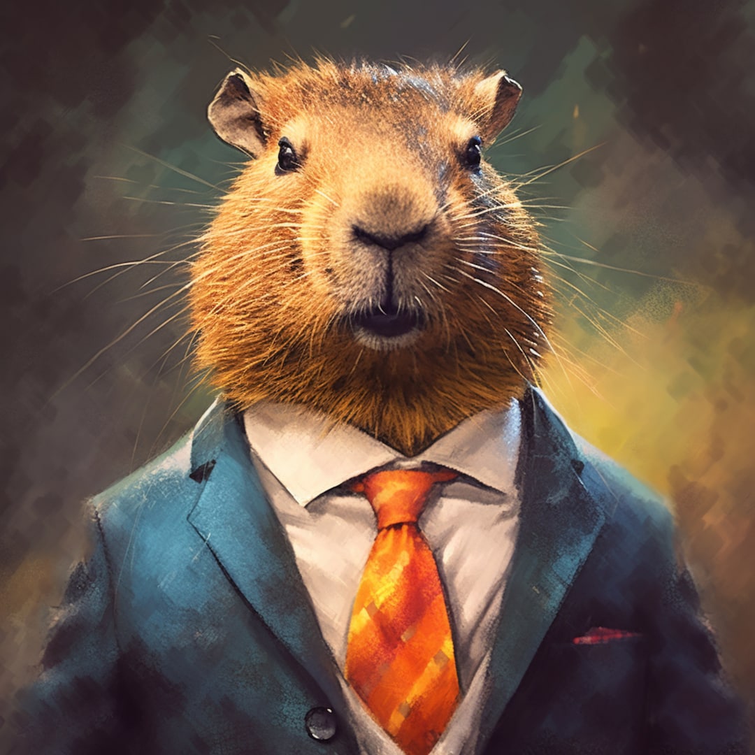 Capybara in Blue Suit and Orange Tie - Etsy