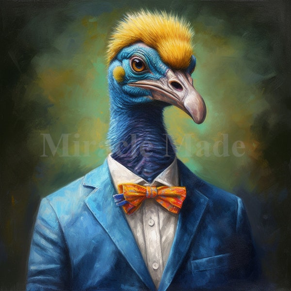 Bird (Cassowary) in Blue Suit with Mohawk