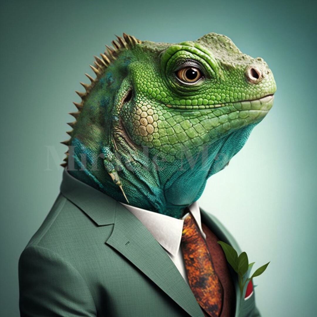 Bright Green Iguana in Suit - Etsy