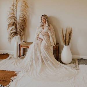 Ivory Vintage Lace Maternity Dress, Boho Maternity Gown, Open Back Maternity Dress, Flutter Sleeve Maternity Dress, Bohemian Maternity Dress
