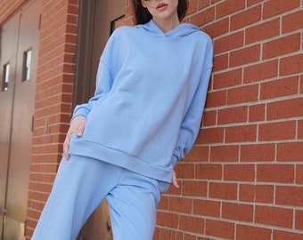 Light blue cotton hoodie hotsell